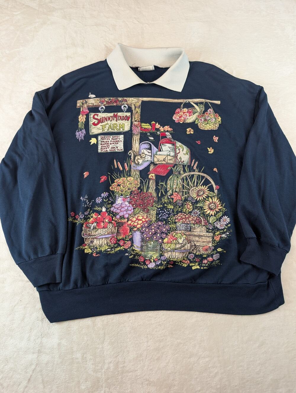 Vintage Basic Editions Farm Sweatshirt XL USA Made Cottagecore Grandmacore